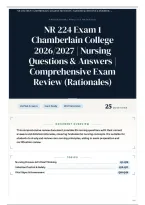 NR 224 Exam 1 Chamberlain College 2026&sol;2027 &vert; Nursing Questions & Answers &vert; Comprehensive Exam Review &lpar;Rationales&rpar;
