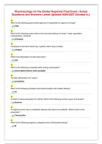 Pharmacology for the Dental Hygienist Final Exam ｜ Actual Questions and Answers Latest Updated 2026／