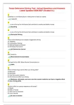 Texas Defensive Driving Test &vert; Actual Questions and Answers&NewLine;Latest Updated 2026&sol;2027 &lpar;Graded A&plus;&rpar;