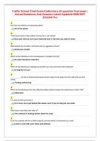 Traffic School Questions & Answers &vert; Actual Questions And&NewLine;Answers Latest Updated 2026&sol;2027 &lpar;Graded A&plus;&rpar;&NewLine;
