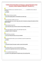 Traffic School Questions &vert; Actual Questions And Answers Latest&NewLine;Updated 2026&sol;2027 &lpar;Graded A&plus;&rpar;