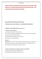 BASIC STATISTICS IN BUSINESS AND ECONOMICS 10TH EDITION &lpar;LIND&comma; &NewLine;MARCHAL&comma; & WATHEN&rpar; EXAM QUESTIONS LATEST EDITION 2026 &ndash; 2027 &NewLine;VERSION SOLVED QUESTIONS & ANSWERS
