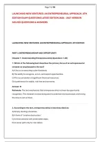 LAUNCHING NEW VENTURES&colon; AN ENTREPRENEURIAL APPROACH&comma; 8TH &NewLine;EDITION EXAM QUESTIONS LATEST EDITION 2026 &ndash; 2027 VERSION &NewLine;SOLVED QUESTIONS & ANSWERS