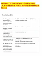 Complete CRCR Certification Exam Prep 2025-2026- Questions & Verified Answers for Healthcare Finance