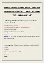 GEORGIA ELEVATOR MECHANIC LICENSURE EXAM QUESTIONS AND CORRECT ANSWERS WITH RATIONALES&period;pdf&NewLine;