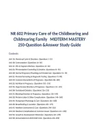 NR 602 Primary Care of the Childbearing and Childrearing Family   MIDTERM MASTERY  250-Question &Answer Study Guide