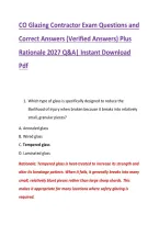 CO Glazing Contractor Exam Questions and &NewLine;Correct Answers &lpar;Verified Answers&rpar; Plus &NewLine;Rationale 2027 Q&A&vert; Instant Download &NewLine;Pdf