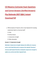 CO Masonry Contractor Exam Questions &NewLine;and Correct Answers &lpar;Verified Answers&rpar; &NewLine;Plus Rationale 2027 Q&A&vert; Instant &NewLine;Download Pdf