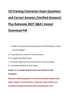 CO Framing Contractor Exam Questions &NewLine;and Correct Answers &lpar;Verified Answers&rpar; &NewLine;Plus Rationale 2027 Q&A&vert; Instant &NewLine;Download Pdf