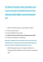 CO Master Plumber Exam Questions and &NewLine;Correct Answers &lpar;Verified Answers&rpar; Plus &NewLine;Rationale 2027 Q&A&vert; Instant Download &NewLine;Pdf