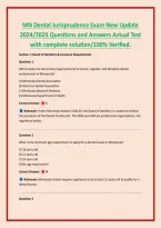 MN Dental Jurisprudence Exam New Update &NewLine;2024&sol;2025 Questions and Answers Actual Test &NewLine;with complete solution&sol;100&percnt; Verified&period; 
