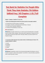 Test Bank for Statistics For People Who &NewLine;Think They Hate Statistics 7th Edition &NewLine;Salkind Frey &sol; All Chapters 1-19 &sol; Full &NewLine;Complete
