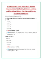 HESI A2 Entrance Exam 2026 &vert; Math&comma; Reading &NewLine;Comprehension&comma; Vocabulary&comma; Grammar&comma; Anatomy &NewLine;and Physiology&comma; Biology&comma; Chemistry and Physics &NewLine;Questions and Answers