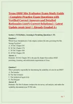 Texas OSSF Site Evaluator Exam Study Guide &vert; Complete Practice Exam Questions with Verified Correct Answers and Detailed Rationales &lpar;100&percnt; Correct Solutions&rpar; &vert; Latest Update 2026&sol;2027 &vert; Already Graded A&plus;