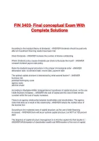 FIN 3403- Final conceptual Exam With Complete Solutions