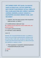 OPC QUEBEC EXAM &vert; OPC Quebec Occupational &NewLine;Health and Safety Exam &vert; ACTUAL EXAM 2026 &vert;&vert;           &NewLine;MOST RECENT EXAM 2026&vert;2027 ACTUAL COMPLETE              &NewLine;REAL EXAM QUESTIONS AND CORRECT ANSWERS &NewLine;&lpar;VERIFIED ANSWERS&rpar; ALREADY GRADED A&plus; &vert; &NewLine;GUARANTEED SU