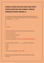 FLORIDA CLAIMS ADJUSTER EXAM 2026 LATEST&NewLine;UPDATE QUESTIONS AND CORRECT VERIFIED&NewLine;ANSWERD ALREADY GRADED A&plus;