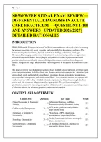 NR569 WEEK 8 FINAL EXAM REVIEW &mdash; &NewLine;DIFFERENTIAL DIAGNOSIS IN ACUTE &NewLine;CARE PRACTICUM &mdash; QUESTIONS 1-100 &NewLine;AND ANSWERS &vert; UPDATED 2026&sol;2027 &vert; &NewLine;DETAILED RATIONALES &NewLine;