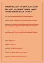 NURS 611 ADVANCED PATHOPHYSIOLOGY EXAM 1&NewLine;2026 LATEST UPDATE QUESTIONS AND CORRECT&NewLine;VERIFIED ANSWERS ALREADY GRADED A&plus;