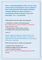 SUPPLY CHAIN MANAGEMENT EXAM 1 ACTUAL EXAM &NewLine;&vert;&vert; MOST RECENT EXAM 2026&vert;2027 ACTUAL COMPLETE &NewLine;REAL EXAM QUESTIONS AND CORRECT ANSWERS &NewLine;&lpar;VERIFIED ANSWERS&rpar; ALREADY GRADED A&plus; &vert; &NewLine;GUARANTEED SUCCESS&excl;&excl; NEWEST EXAM &vert; JUST &NewLine;RELEASED&excl;&excl;  TCU &ndash; LAYTON EXAM 
