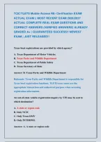 TCIC&sol;TLETS Mobile Access RE- Certification EXAM &NewLine;ACTUAL EXAM &vert;&vert; MOST RECENT EXAM 2026&vert;2027 &NewLine;ACTUAL COMPLETE REAL EXAM QUESTIONS AND &NewLine;CORRECT ANSWERS &lpar;VERIFIED ANSWERS&rpar; ALREADY &NewLine;GRADED A&plus; &vert; GUARANTEED SUCCESS&excl;&excl; NEWEST &NewLine;EXAM &vert; JUST RELEASED&excl;&excl; 