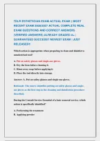 TDLR ESTHETICIAN EXAM ACTUAL EXAM &vert;&vert; MOST &NewLine;RECENT EXAM 2026&vert;2027 ACTUAL COMPLETE REAL &NewLine;EXAM QUESTIONS AND CORRECT ANSWERS &NewLine;&lpar;VERIFIED ANSWERS&rpar; ALREADY GRADED A&plus; &vert; &NewLine;GUARANTEED SUCCESS&excl;&excl; NEWEST EXAM &vert; JUST &NewLine;RELEASED&excl;&excl;
