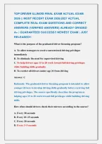 TOP DRIVER ILLINOIS FINAL EXAM ACTUAL EXAM &NewLine;2026 &vert;&vert; MOST RECENT EXAM 2026&vert;2027 ACTUAL &NewLine;COMPLETE REAL EXAM QUESTIONS AND CORRECT &NewLine;ANSWERS &lpar;VERIFIED ANSWERS&rpar; ALREADY GRADED &NewLine;A&plus; &vert; GUARANTEED SUCCESS&excl;&excl; NEWEST EXAM &vert; JUST &NewLine;RELEASED&excl;&excl;