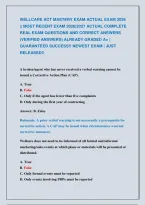WELLCARE ACT MASTERY EXAM ACTUAL EXAM 2026 &NewLine;&vert;&vert; MOST RECENT EXAM 2026&vert;2027 ACTUAL COMPLETE &NewLine;REAL EXAM QUESTIONS AND CORRECT ANSWERS &NewLine;&lpar;VERIFIED ANSWERS&rpar; ALREADY GRADED A&plus; &vert; &NewLine;GUARANTEED SUCCESS&excl;&excl; NEWEST EXAM &vert; JUST &NewLine;RELEASED&excl;&excl;