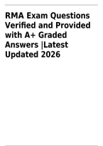 RMA Exam Questions & Verified Answers &vert; Medical Terminology&comma; Word Roots&comma; Prefixes&comma; Suffixes&comma; Medical Abbreviations&comma; Anatomy&comma; Hypertension&comma; Spinal Disorders&comma; KUB&comma; PERRLA & Arthroplasty &vert; Updated 2026&sol;2027 &vert; Instant Download&NewLine;