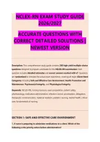 NCLEX-RN EXAM STUDY GUIDE &NewLine;2026&sol;2027 &NewLine;ACCURATE QUESTIONS WITH &NewLine;CORRECT DETAILED SOLUTIONS &vert; &NewLine;NEWEST VERSION &NewLine; 