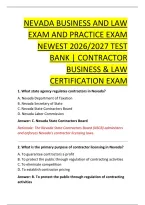 NEVADA BUSINESS AND LAW &NewLine;EXAM AND PRACTICE EXAM &NewLine;NEWEST 2026&sol;2027 TEST &NewLine;BANK &vert; CONTRACTOR &NewLine;BUSINESS & LAW &NewLine;CERTIFICATION EXAM 