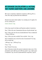 ATI DOSAGE CALCULATION 3&period;0 ACTUAL&NewLine;TEST PAPER QUESTIONS AND ANSWERS