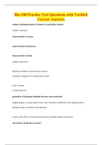 Bio 100 Practice Test Questions with Verified&NewLine;Correct Answers