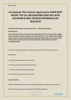 Pennsylvania Title Insurance Agent License EXAM MOST RECENT TEST ALL 300 QUESTIONS 2026-2027 WITH SOLUTIONS & WELL DETAILED RATIONALES JUST REALEASED&period;pdf &mdash; Comprehensive study resource covering title insurance principles&comma; Pennsylvania regulations&comma; title s