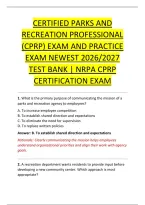 CERTIFIED PARKS AND &NewLine;RECREATION PROFESSIONAL &NewLine;&lpar;CPRP&rpar; EXAM AND PRACTICE &NewLine;EXAM NEWEST 2026&sol;2027 &NewLine;TEST BANK &vert; NRPA CPRP &NewLine;CERTIFICATION EXAM 