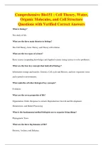 Comprehensive Bio151 &colon; Cell Theory&comma; Water&comma;&NewLine;Organic Molecules&comma; and Cell Structure&NewLine;Questions with Verified Correct Answers