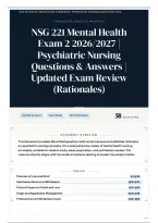 NSG 221 Mental Health Exam 2 2026&sol;2027 &vert; Psychiatric Nursing Questions & Answers &vert; Updated Exam Review &lpar;Rationales&rpar;