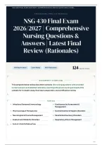 NSG 430 Final Exam 2026&sol;2027 &vert; Comprehensive Nursing Questions & Answers &vert; Latest Final Review &lpar;Rationales&rpar;
