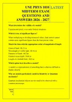 UNE PHYS 1010 &NewLine;MIDTERM EXAM &NewLine;QUESTIONS AND &NewLine;ANSWERS 2026 - 2027