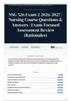 NSG 526 Exam 2 2026&sol;2027 &vert; Nursing Course Questions & Answers &vert; Exam-Focused Assessment Review &lpar;Rationales&rpar;