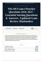 NSG 101 Exam 1 Practice Questions 2026&sol;2027 &vert; Essential Nursing Questions & Answers &vert; Updated Exam Review &lpar;Rationales&rpar;