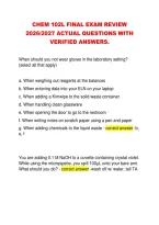 CHEM 102L FINAL EXAM REVIEW &NewLine;2026&sol;2027 ACTUAL QUESTIONS WITH &NewLine;VERIFIED ANSWERS&period;