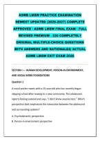 ASWB LMSW PRACTICE EXAMINATION&NewLine;NEWEST UPDATED &lpar;2026-2027&rpar; COMPLETE&NewLine;APPROVED  ASWB LMSW FINAL EXAM  FULL&NewLine;REVISED PREMIUM - 220 COMPLETELY&NewLine;ORIGINAL MULTIPLE-CHOICE QUESTIONS&NewLine;WITH ANSWERS AND RATIONALES&vert; ACTUAL&NewLine;ASWB LMSW EXIT EXAM 2026