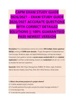 CAPM EXAM STUDY GUIDE &NewLine;2026&sol;2027 &ndash; EXAM STUDY GUIDE &NewLine;2026&sol;2027 ACCURATE QUESTIONS &NewLine;WITH CORRECT DETAILED &NewLine;SOLUTIONS &vert;&vert; 100&percnt; GUARANTEED &NewLine;PASS NEWEST VERSION