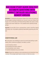 BAR EXAM STUDY GUIDE 2026&sol;2027 &NewLine;ACCURATE QUESTIONS WITH &NewLine;CORRECT DETAILED SOLUTIONS &vert; &NewLine;NEWEST VERSION 