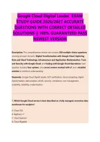 Google Cloud Digital Leader  EXAM &NewLine;STUDY GUIDE 2026&sol;2027 ACCURATE &NewLine;QUESTIONS WITH CORRECT DETAILED &NewLine;SOLUTIONS &vert;&vert; 100&percnt; GUARANTEED PASS &NewLine;NEWEST VERSION 