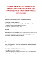 VIRGINIA WATER WELL SYSTEMS PROVIDER &NewLine;EXAMINATION COMPLETE QUESTIONS AND &NewLine;DETAILED SOLUTIONS LATEST UPDATE THIS YEAR &NewLine;JUST RELEASED