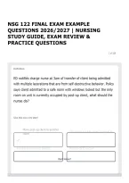 NSG 122 FINAL EXAM EXAMPLE QUESTIONS 2026&sol;2027 &vert; NURSING STUDY GUIDE&comma; EXAM REVIEW & PRACTICE QUESTIONS
