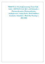 NR668 Week 4 Psychopharmacology Exam Study &NewLine;Guide &vert; 250 NCLEX-Style Q&A with Rationales &vert; &NewLine;Pharmacodynamics&comma; Pharmacokinetics&comma; &NewLine;Antidepressants&comma; Antipsychotics&comma; Mood Stabilizers&comma; &NewLine;Anxiolytics&comma; Stimulants &vert; Black Box Warnings &vert; &NewLine;2024-2025 