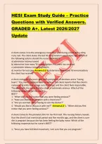 HESI Exam Study Guide &ndash; Practice &NewLine;Questions with Verified Answers&period; &NewLine;GRADED A&plus;&period; Latest 2026&sol;2027 &NewLine;Update 